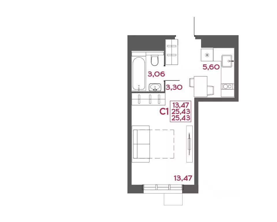 Студия Пензенская область, Пенза Форт жилой комплекс (25.43 м) - Фото 1