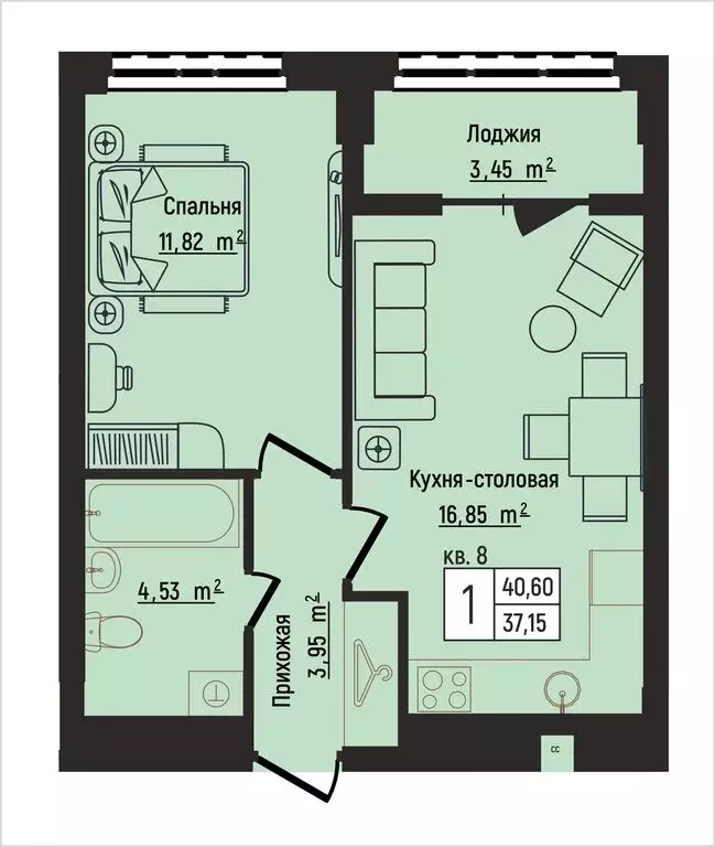 1-комнатная квартира: Нижний Новгород, Литературная улица, 5 (40.6 м) - Фото 1