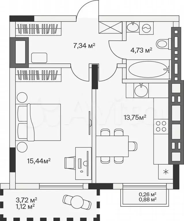 1-к. квартира, 42,6 м, 7/7 эт. - Фото 1