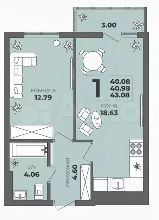 1-к. квартира, 41 м, 8/8 эт. - Фото 1
