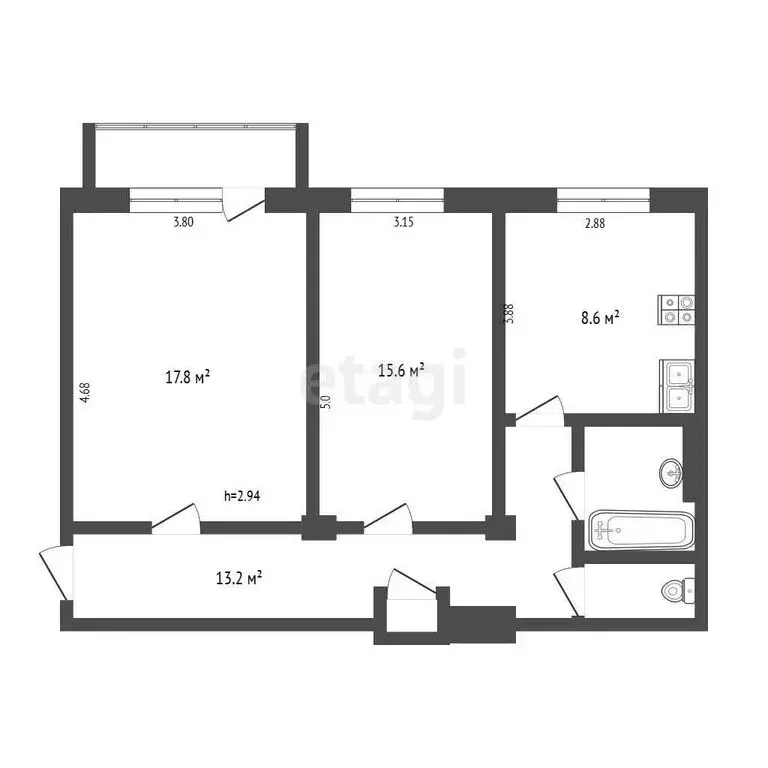 2-комнатная квартира: Омск, проспект Карла Маркса, 45 (62 м) - Фото 1