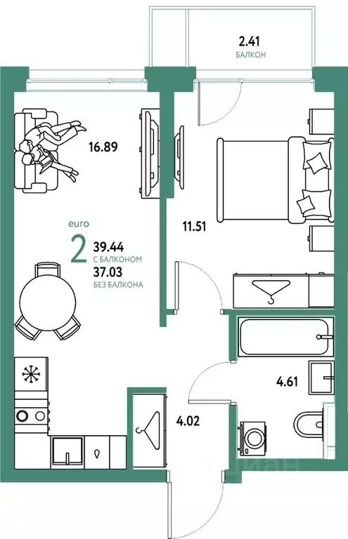 2-к кв. Свердловская область, Екатеринбург ул. Шефская, 28А (39.44 м) - Фото 1