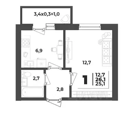 1-к кв. Адыгея, Тахтамукайский район, Старобжегокайское с/пос, Новая ... - Фото 2