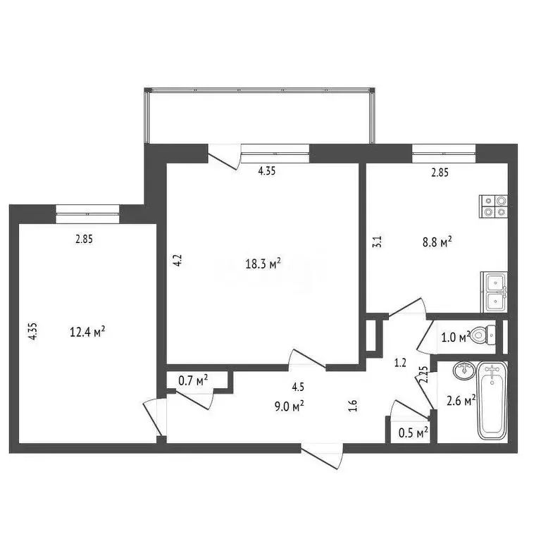 2-комнатная квартира: Чита, микрорайон Каштакский, 1А (52.9 м) - Фото 1
