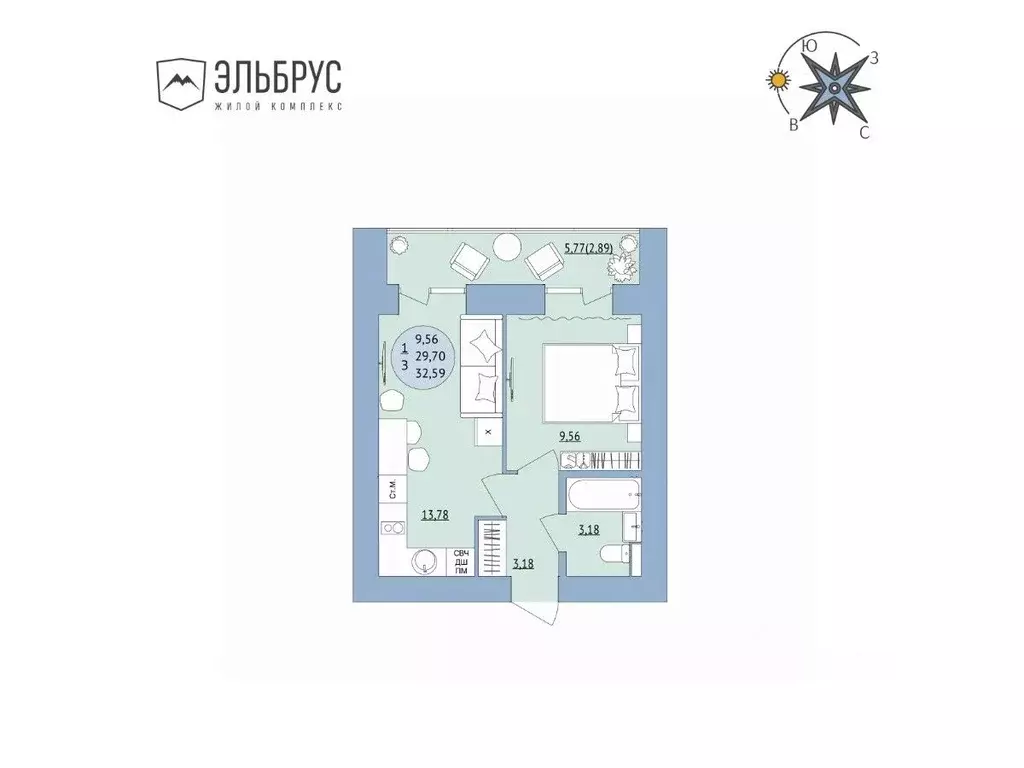 1-к кв. Башкортостан, Уфа Кавказская ул., 24 (32.59 м) - Фото 0