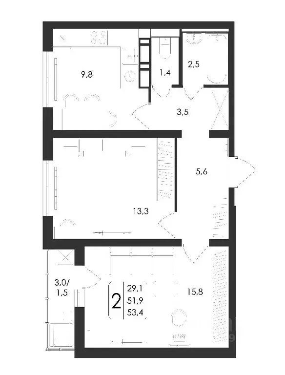 2-к кв. Воронежская область, Воронеж ул. Шишкова, 140Б/22 (53.4 м) - Фото 0