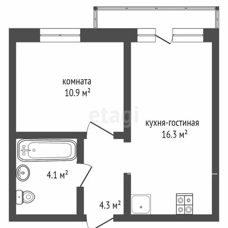 1-комнатная квартира: село Первомайский, улица Оружейников, 1/6 (35.2 ... - Фото 1