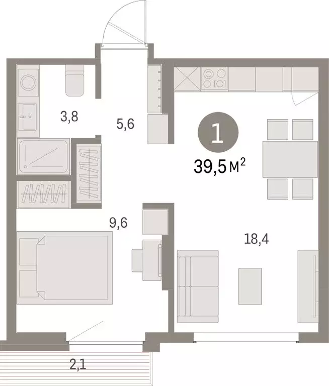 1-комнатная квартира: Екатеринбург, микрорайон Академический, 19-й ... - Фото 2