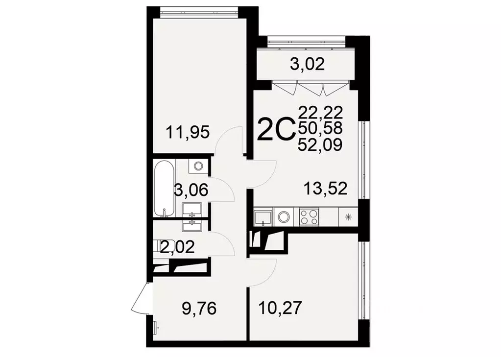 2-к кв. Тульская область, Тула Одоевское ш., 73Б (52.09 м) - Фото 1