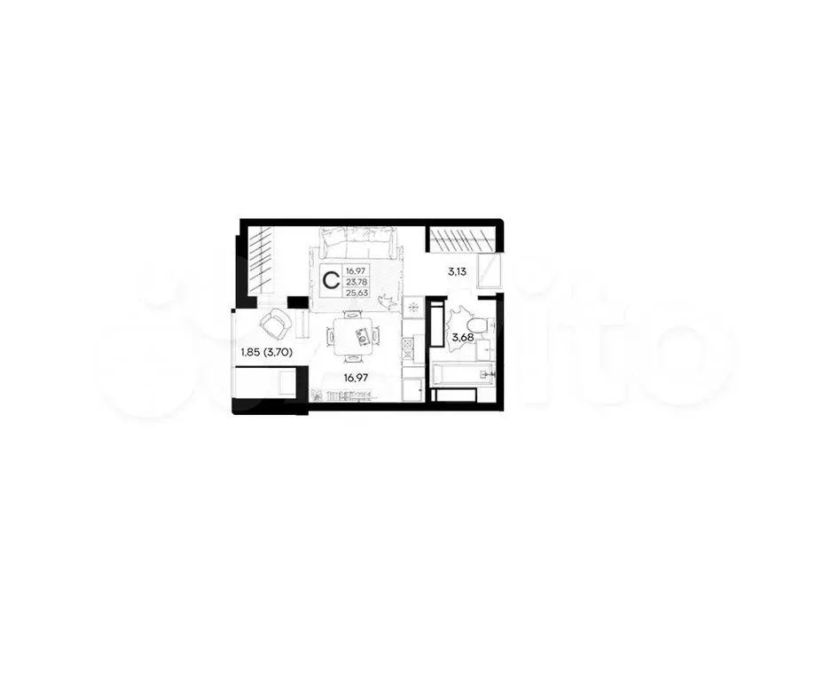 Квартира-студия, 25,6 м, 11/18 эт. - Фото 1