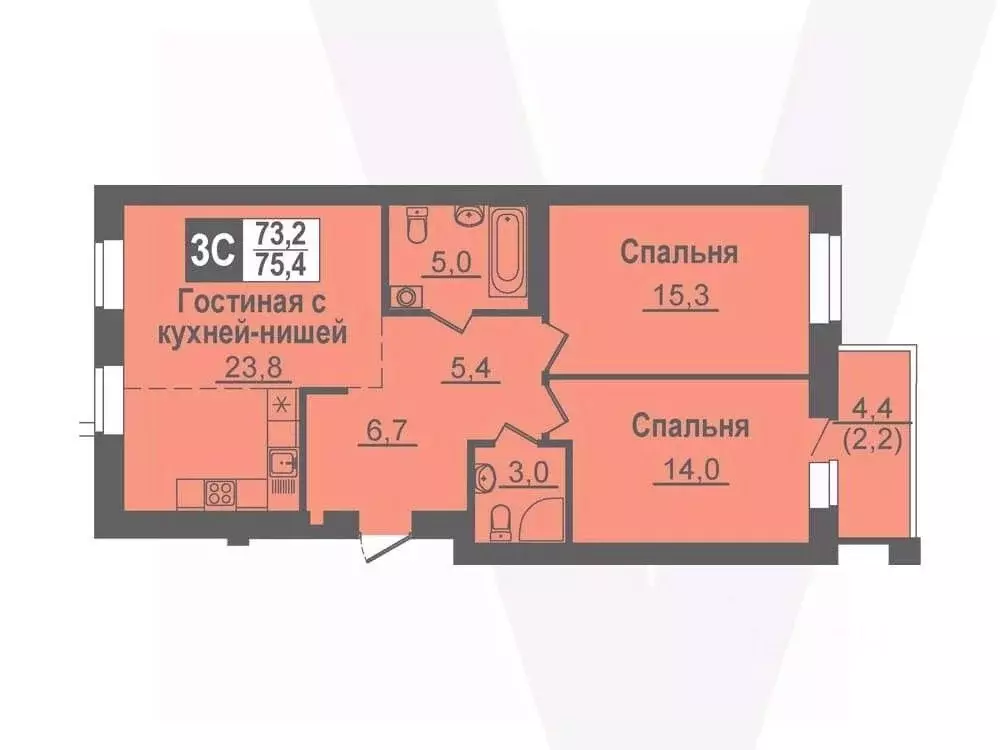 3-к кв. Новосибирская область, Кольцово рп ул. Благовещенская, 2 (75.4 ... - Фото 0