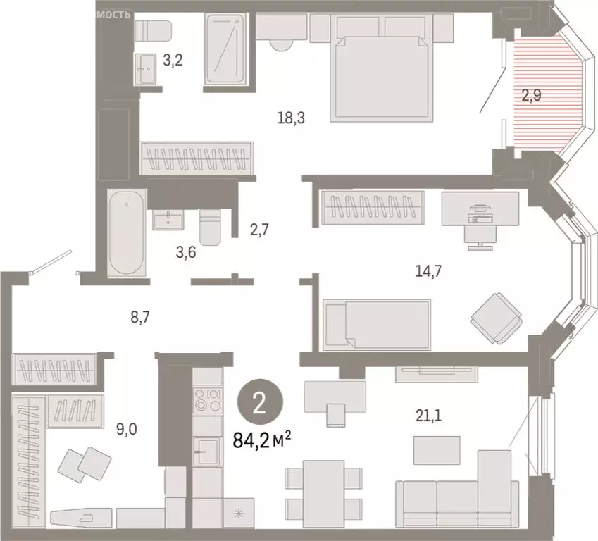 2-комнатная квартира: Екатеринбург, жилой район Вокзальный, улица ... - Фото 2