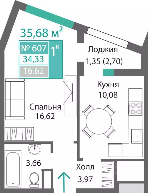 1-к кв. Крым, Симферополь Крымская роза мкр,  (35.68 м) - Фото 0