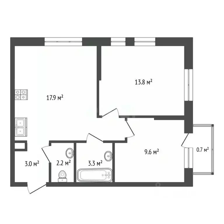 2-к кв. Тюменская область, Тюмень Полевая ул., 117к8 (52.6 м) - Фото 2