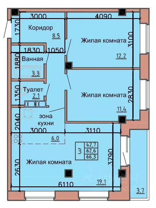 3-к кв. Хакасия, Абакан ул. Ленинского Комсомола, 24/1 (64.5 м) - Фото 0