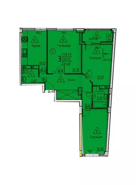 3-к кв. Пензенская область, Пенза ул. Генерала Глазунова, 11 (71.08 м) - Фото 1