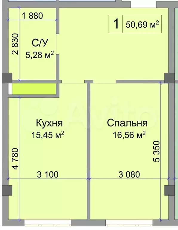 1-к. квартира, 50,9 м, 7/14 эт. - Фото 1