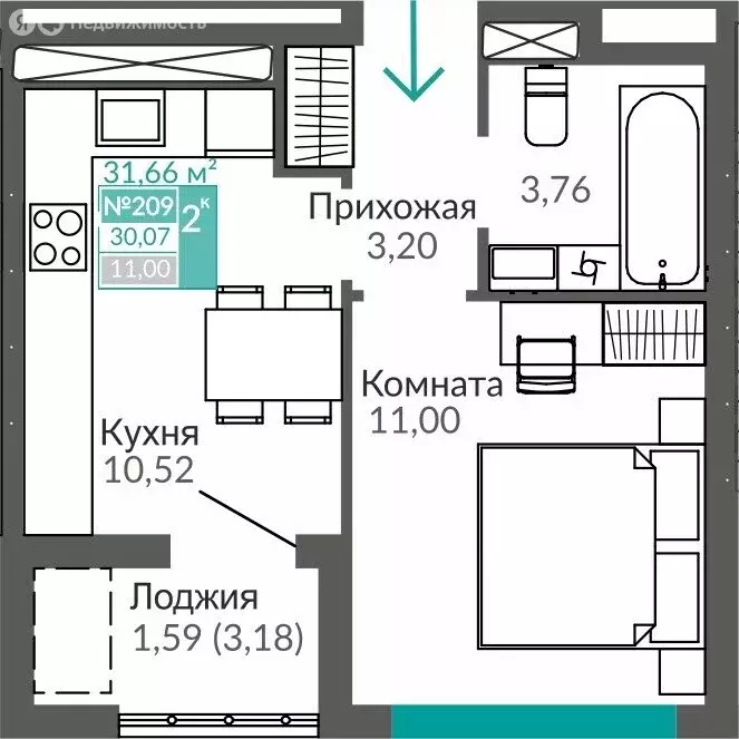 1-комнатная квартира: Симферополь, Киевский район, микрорайон Крымская ... - Фото 0