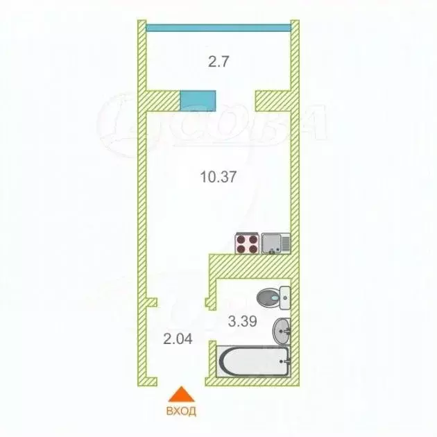 Студия Тюменская область, Тюмень ул. Новоселов, 115 (15.9 м) - Фото 2