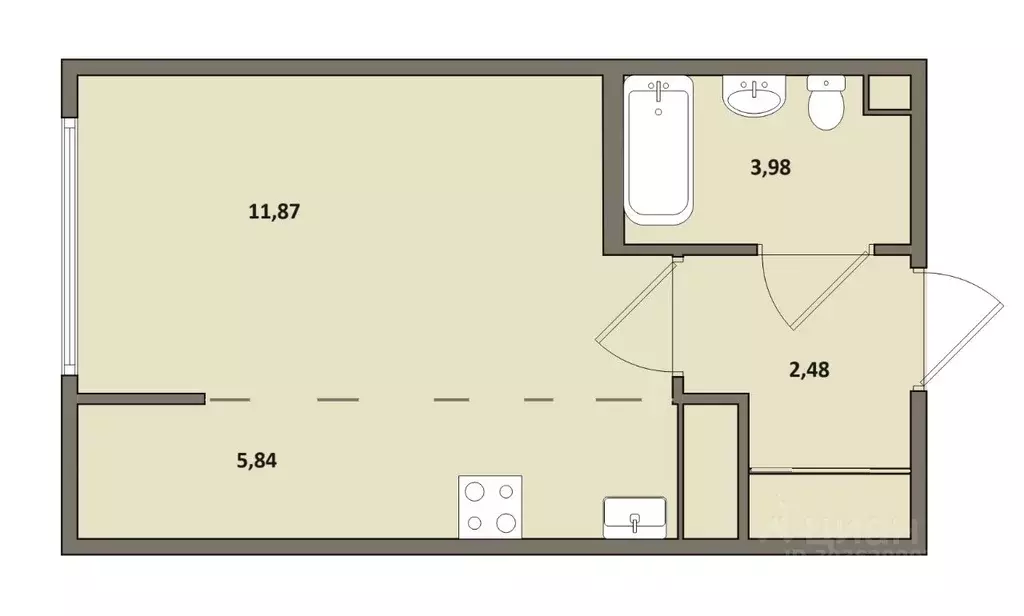 Студия Санкт-Петербург просп. Буденного, 13 (24.17 м) - Фото 1