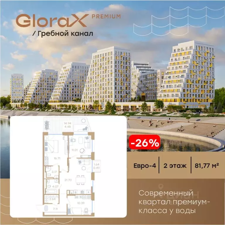 3-к кв. Нижегородская область, Нижний Новгород Глоракс Премиум Гребной ... - Фото 1