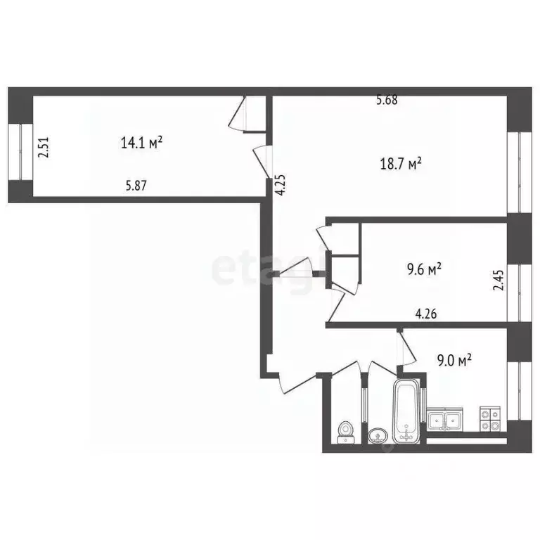 3-к кв. Москва ул. Сталеваров, 14К4 (58.0 м) - Фото 1