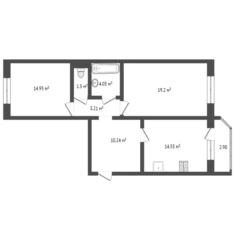 2-к кв. Тюменская область, Тюмень ул. Федюнинского, 54к1 (67.6 м) - Фото 2