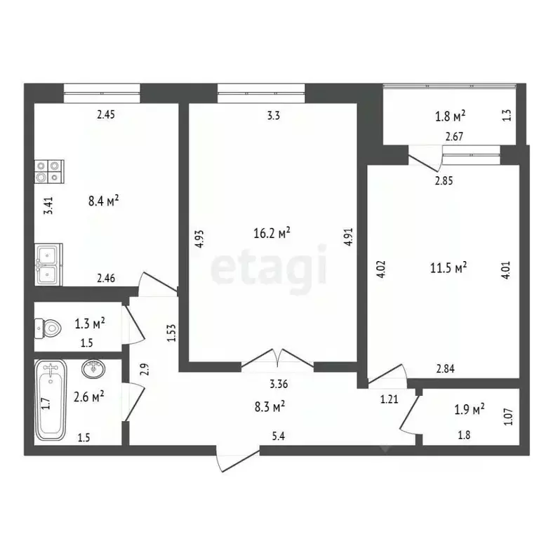 2-к кв. Башкортостан, Стерлитамак Коммунистическая ул., 108 (50.2 м) - Фото 2