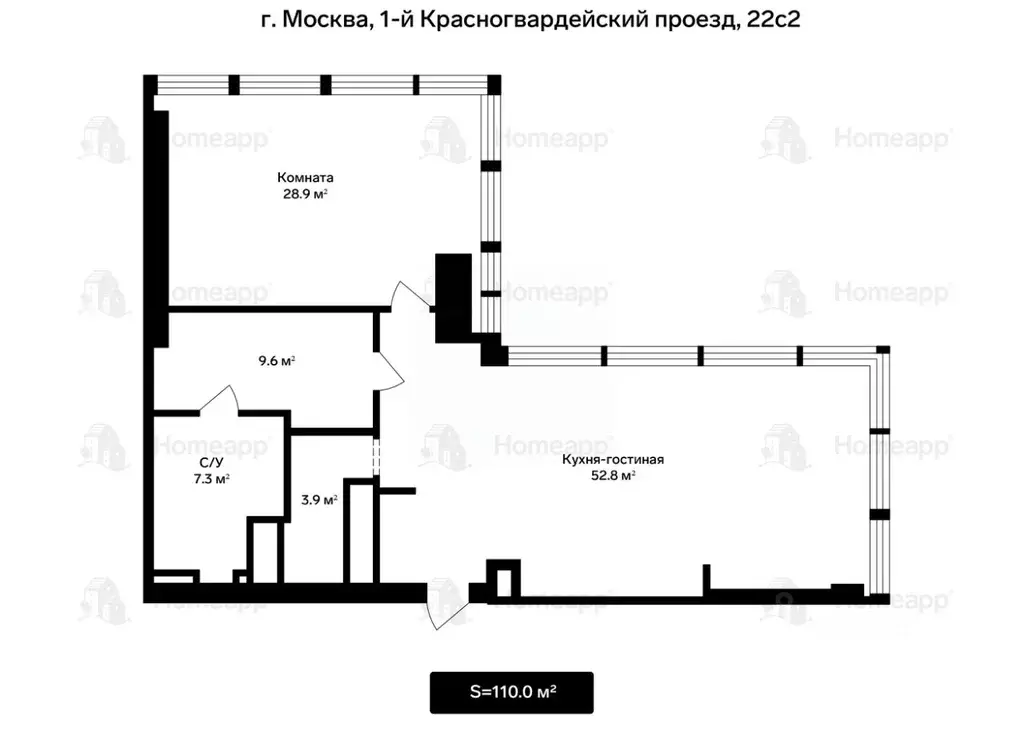 2-к кв. Москва 1-й Красногвардейский проезд, 22с2 (110.0 м) - Фото 2