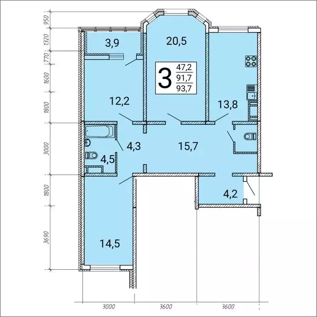 3-к кв. Воронежская область, Воронеж ул. Артамонова, 34Ж (93.7 м) - Фото 0