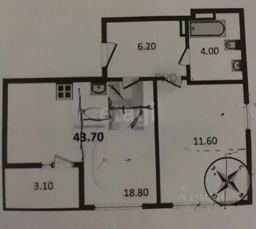 1-к кв. Пензенская область, Пенза ул. Измайлова, 38 (43.7 м) - Фото 1