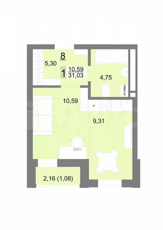 Квартира-студия, 31 м, 3/22 эт. - Фото 0