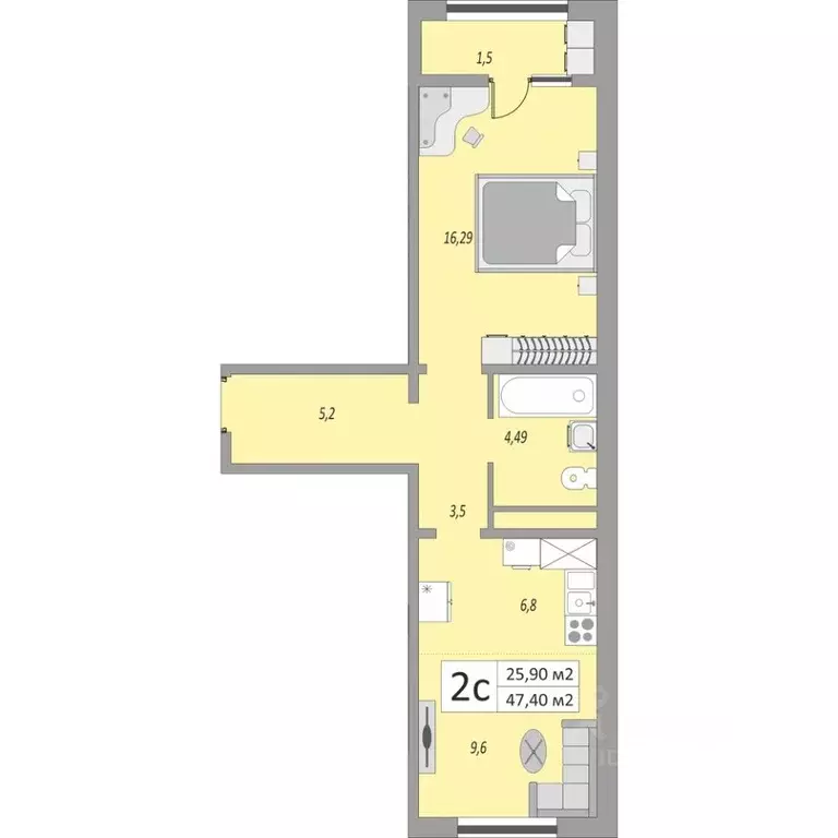 1-к кв. Оренбургская область, Оренбург ул. Юркина, 6 (47.4 м) - Фото 1