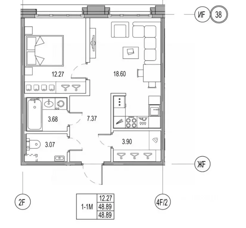 1-к кв. Санкт-Петербург ул. Стахановцев, 1 (48.89 м) - Фото 2