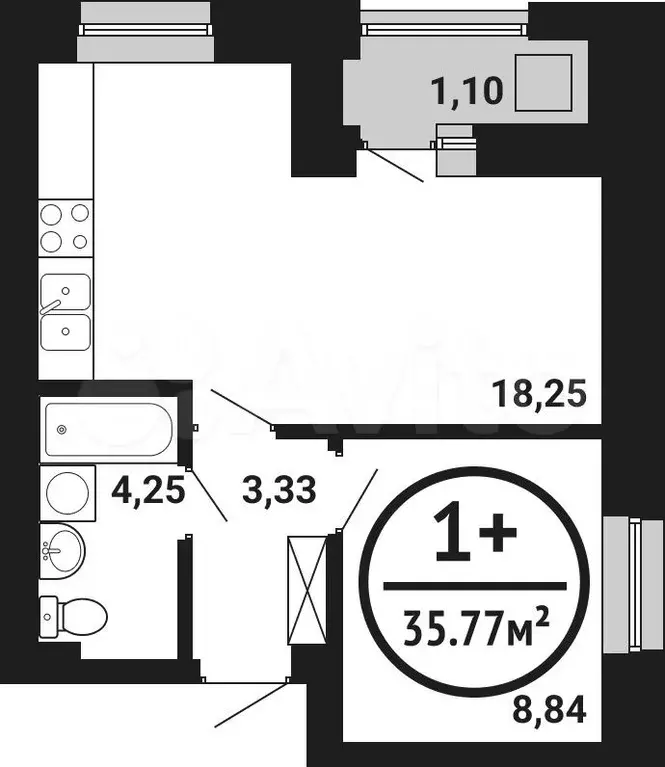 1-к. квартира, 35,8 м, 7/8 эт. - Фото 0