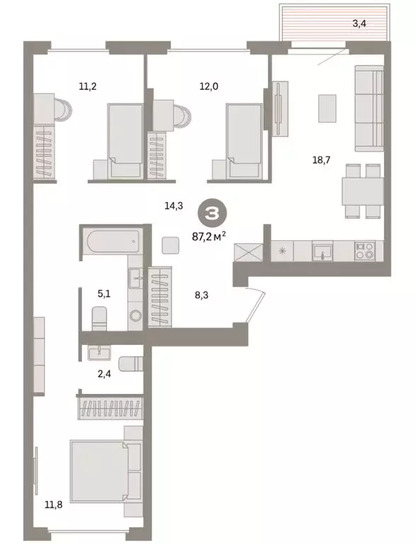 3-комнатная квартира: Екатеринбург, жилой район Сортировочный, ... - Фото 2