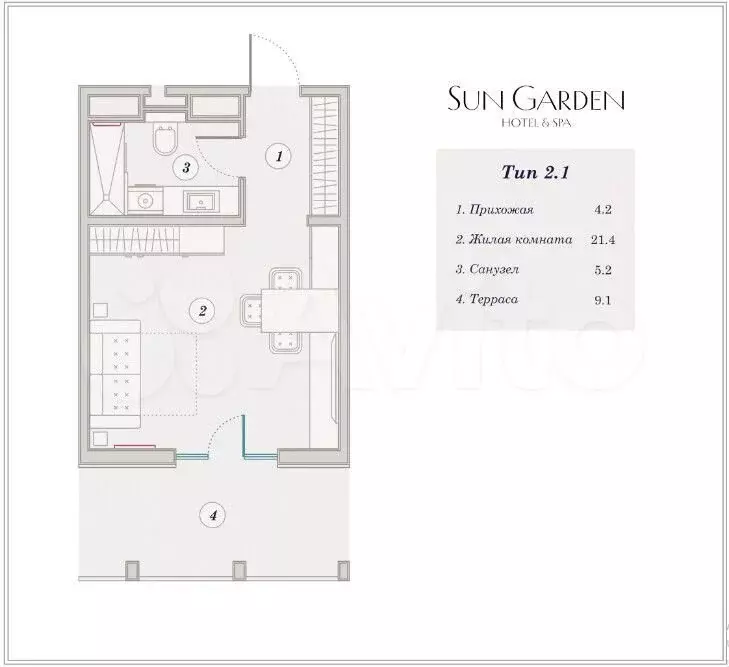 Апартаменты-студия, 40,2 м, 6/10 эт. - Фото 0