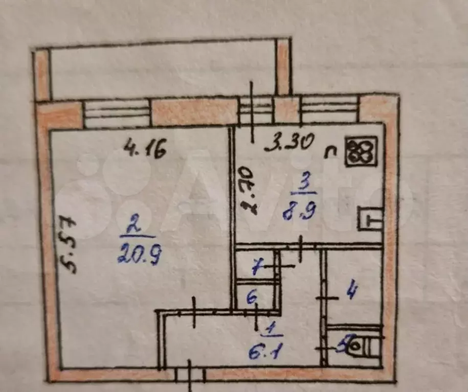 1-к. квартира, 43,5 м, 2/2 эт. - Фото 0