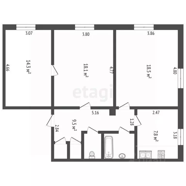3-к кв. Московская область, Дубна Центральная ул., 4/2 (74.4 м) - Фото 2