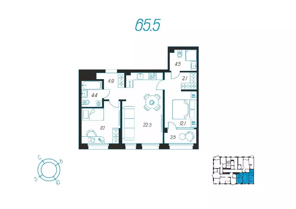 2-к кв. Тульская область, Тула ул. Михеева, 9А (65.5 м) - Фото 1