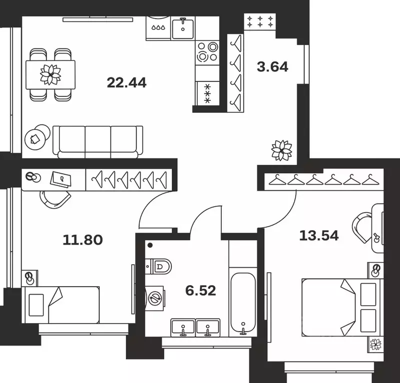 2-к кв. Тульская область, Тула Прайм Сойфера жилой комплекс (57.94 м) - Фото 1