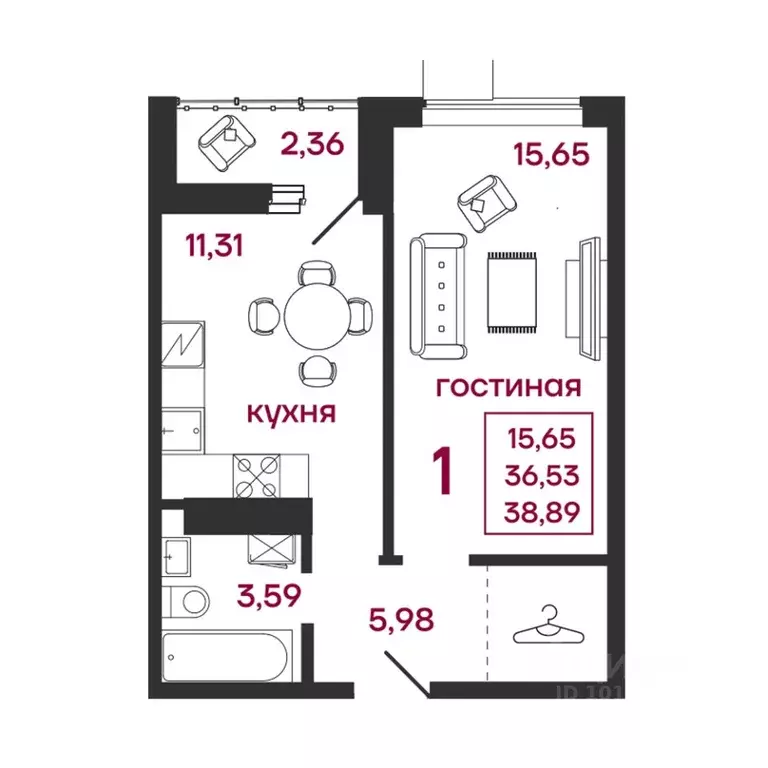 1-к кв. Пензенская область, Пенза ул. Баталина, 31 (38.89 м) - Фото 0