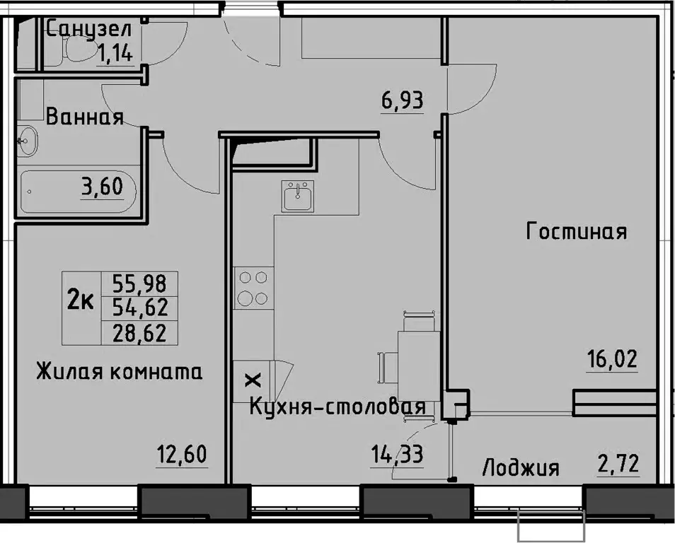 Продаётся 2-к квартира, 54.62 м - Фото 1