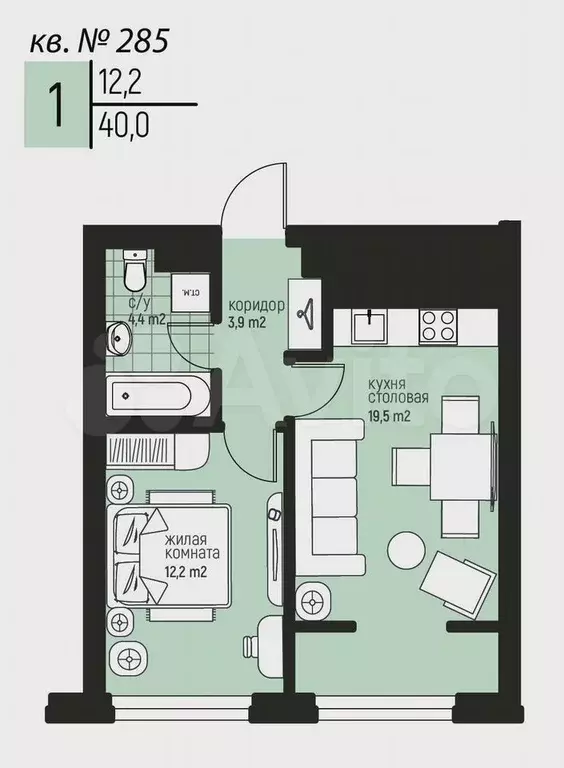 1-к. квартира, 40 м, 5/20 эт. - Фото 0