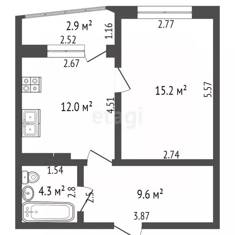 1-к кв. Белгородская область, Белгород ул. Есенина, 9к2 (42.3 м) - Фото 1