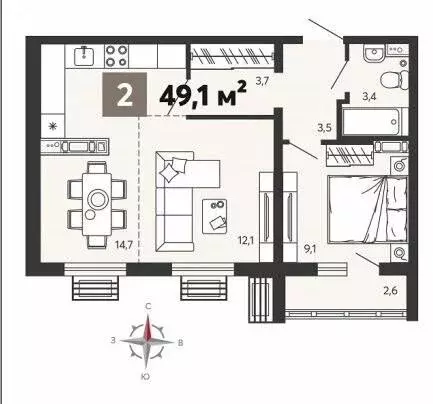 2-комнатная квартира: Пенза, улица Шмидта, 3 (49.1 м) - Фото 0