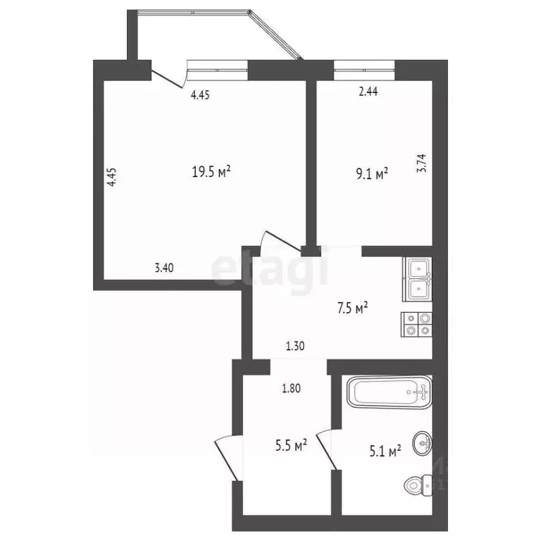 2-к кв. Ямало-Ненецкий АО, Ноябрьск ул. 8 Марта, 6А (48.5 м) - Фото 2