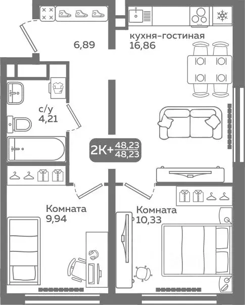 2-к кв. Тюменская область, Тюмень ул. Заполярная, 9/2 (48.23 м) - Фото 0