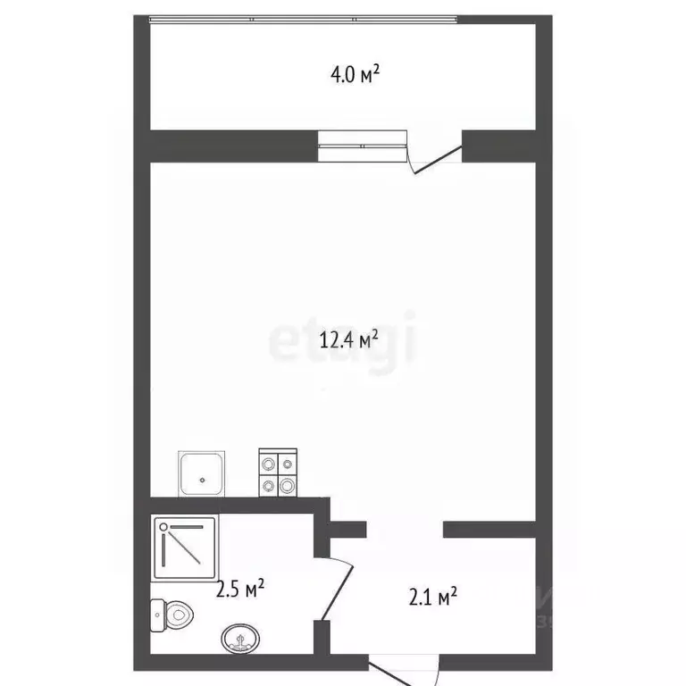 Студия Тюменская область, Тюмень ул. Седова, 66 (13.5 м) - Фото 1