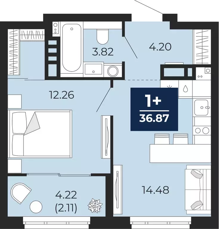 1-комнатная квартира: Тюмень, Камчатская улица, 107к1 (36.87 м) - Фото 1